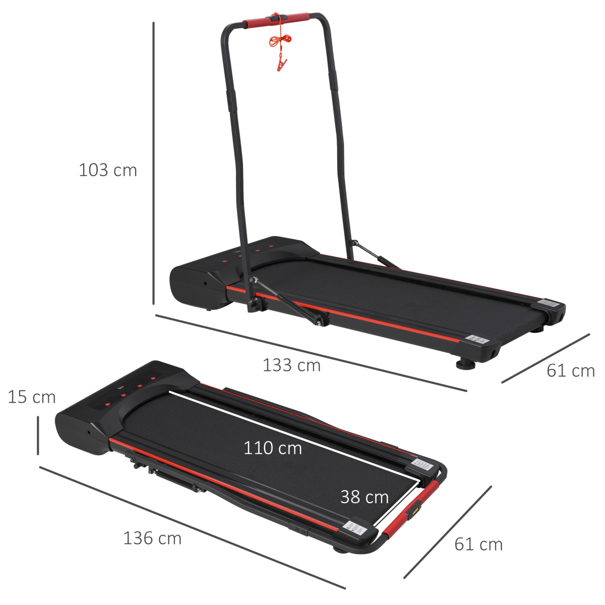 HOMCOM walking machine with LED display and remote control for jogging and fitness exercises.