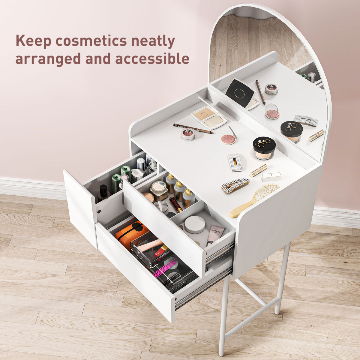 White Makeup Vanity Table with Mirror & Drawers - Modern Dressing Table