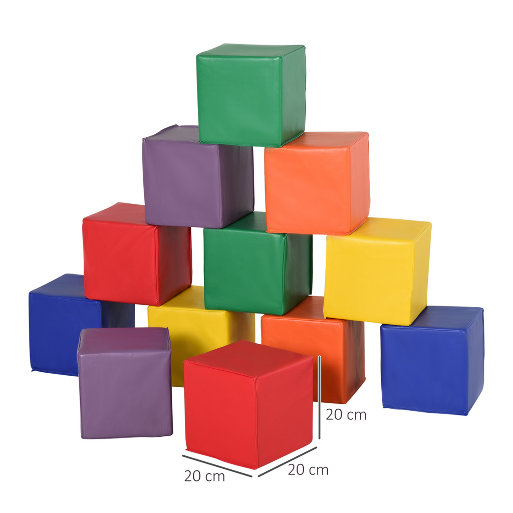 Colorful 12-piece soft foam blocks for kids, ideal for building and stacking, suitable for ages 1-3 by FunZone.