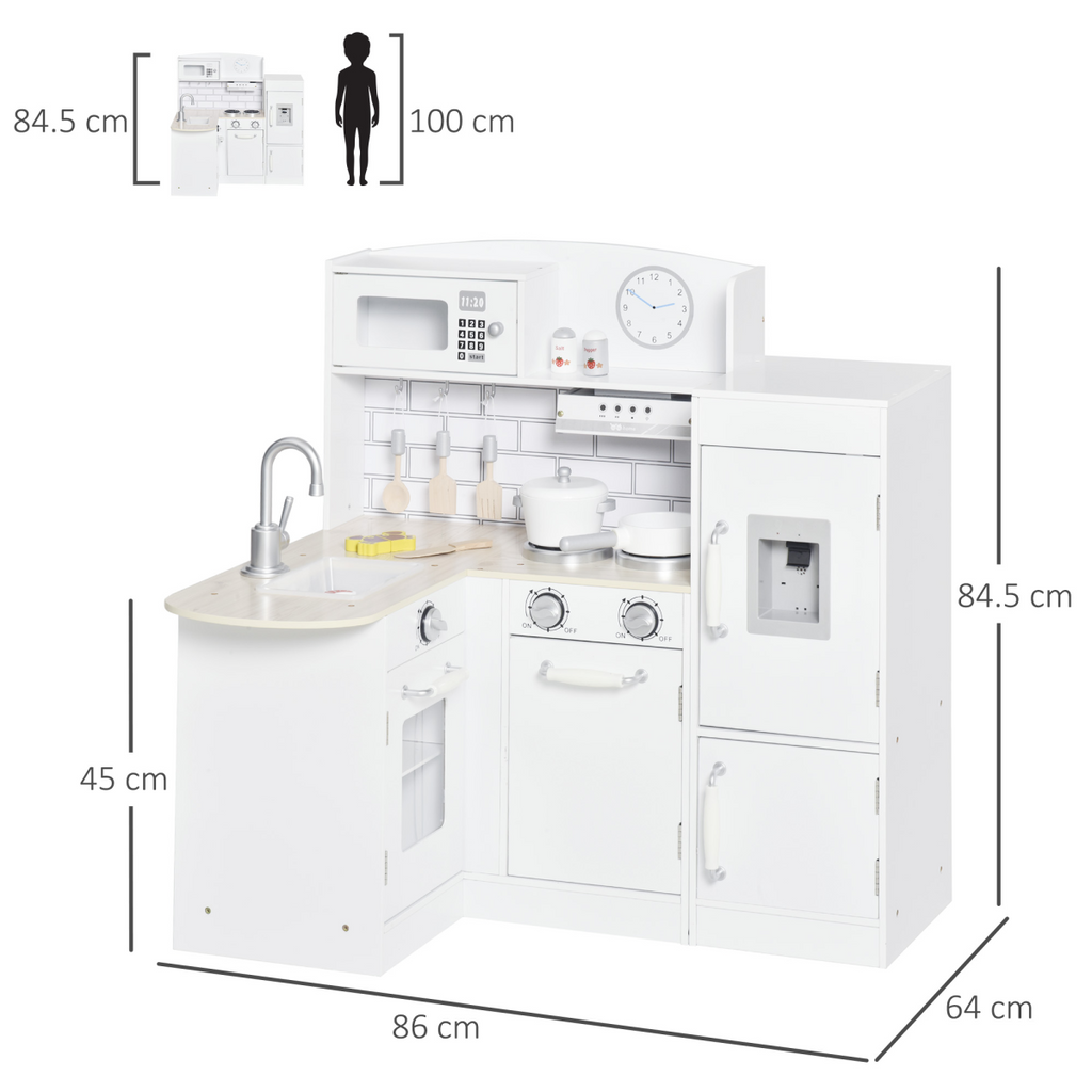 Kids HOMCOM Kitchen Play Toy Set with white drinking fountain and fun accessories for imaginative play.