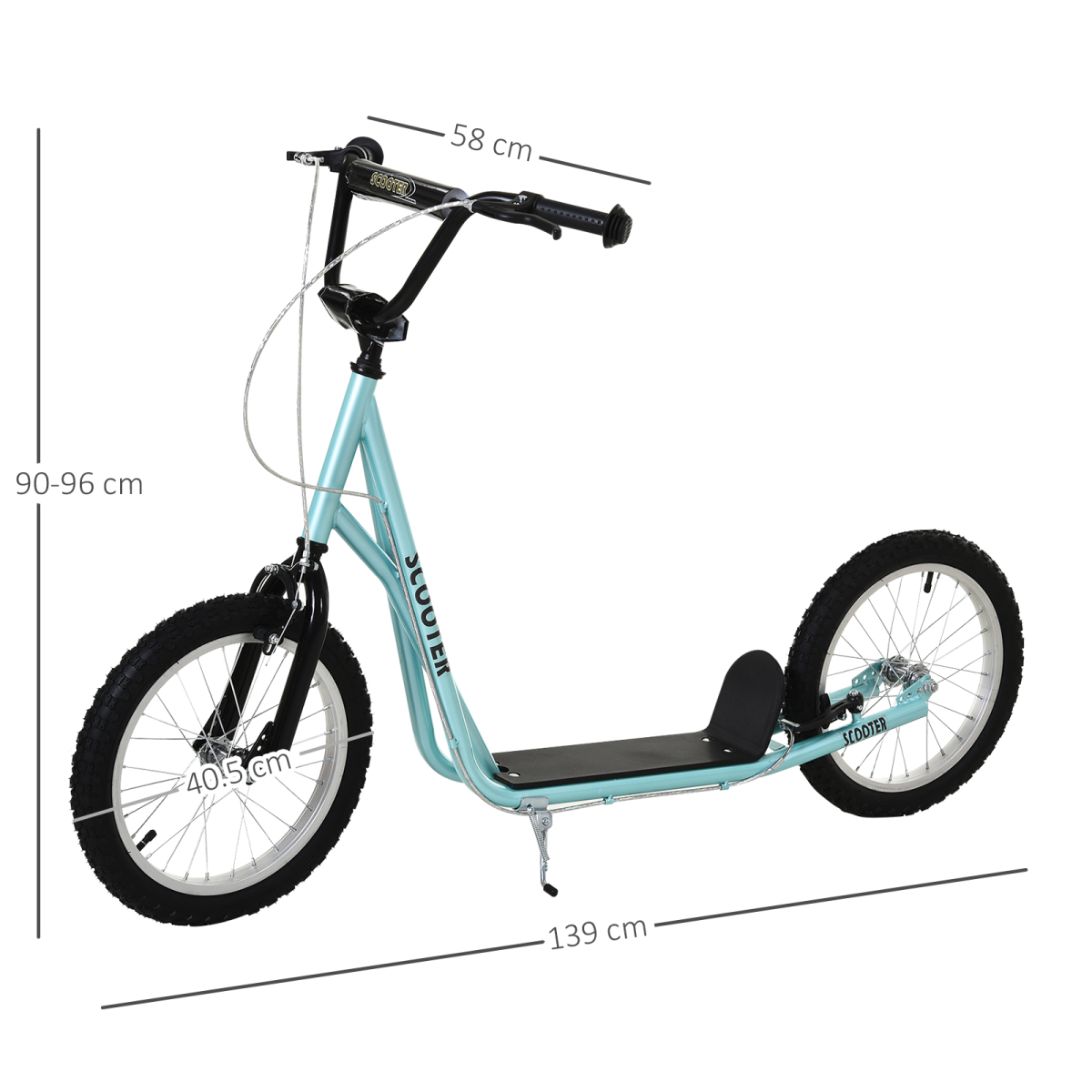 HOMCOM blue kids kick scooter featuring an adjustable handlebar and inflatable wheels for ages 5 and up.