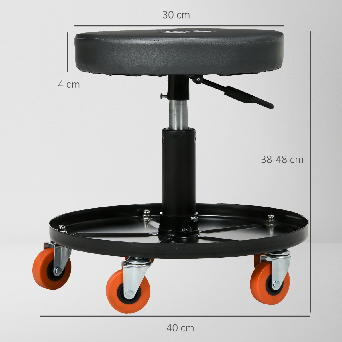 Pneumatic Adjustable Mechanic Stool with Tool Tray & Wheels - Height Adjustable