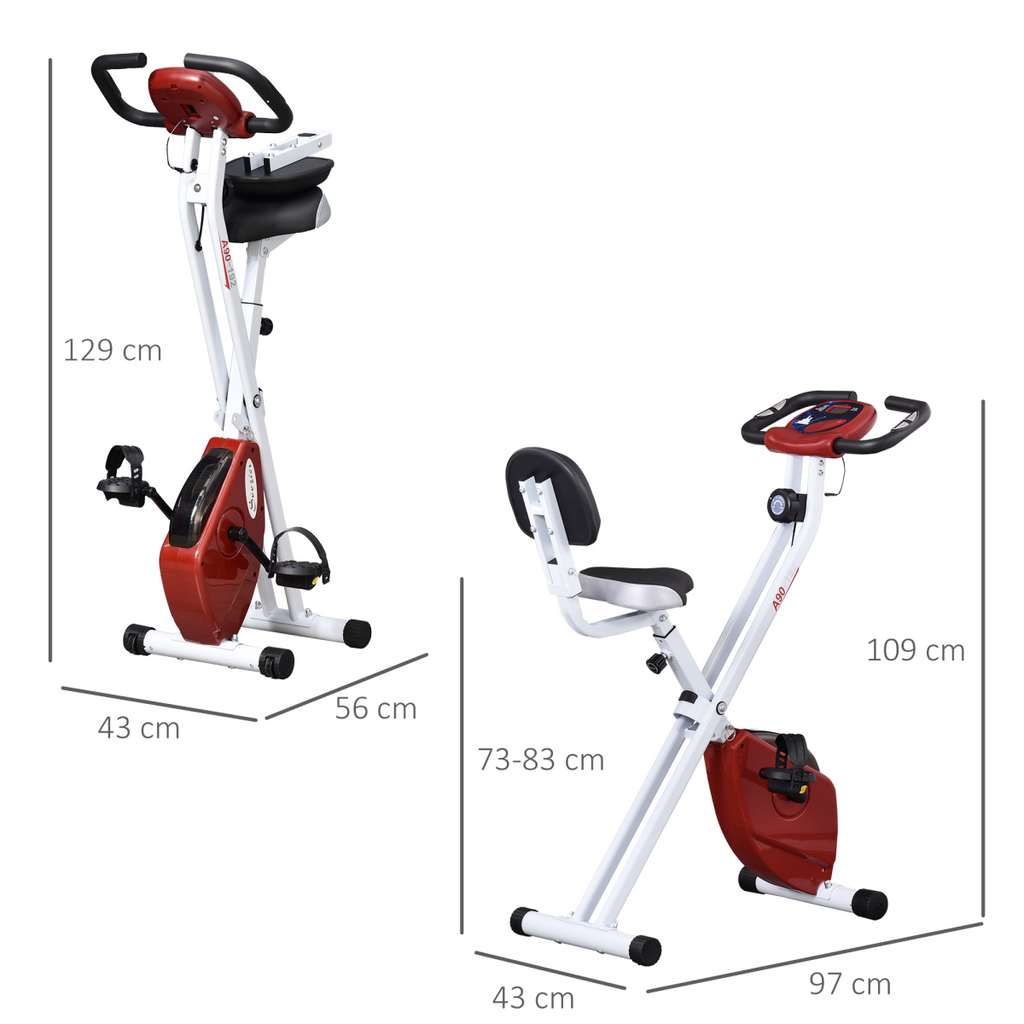 Foldable Magnetic Resistance Exercise Bike in red with adjustable seat and LCD display, by ActiveGear.