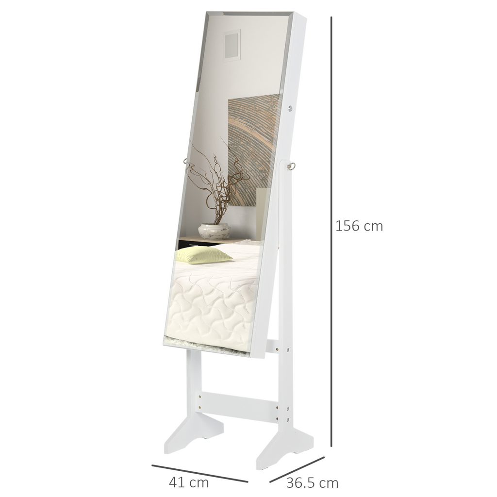 MDF Freestanding Glass Mirror Jewellery Cabinet - White