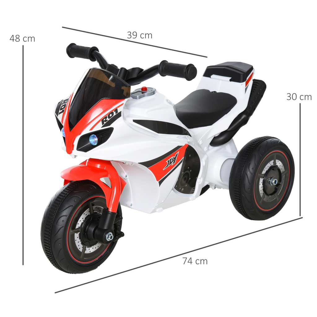 Kids ride-on police bike by FunZone, featuring three wheels, music, and lights for ages 18-36 months.