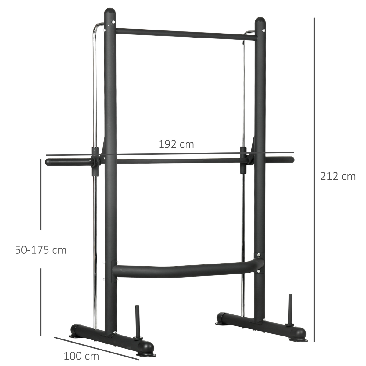Adjustable squat rack with pull-up bar and barbell bar, designed for home gym use by HOMCOM.