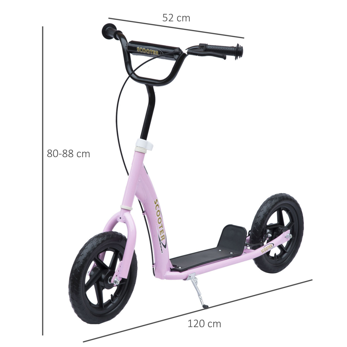 Teen stunt scooter with 12" EVA wheels, adjustable height, and pink design for ages 5 and up.
