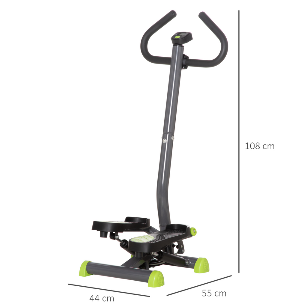 Height adjustable Twister Stepper with LCD screen in grey, showcasing pedals and frame from an angled view.