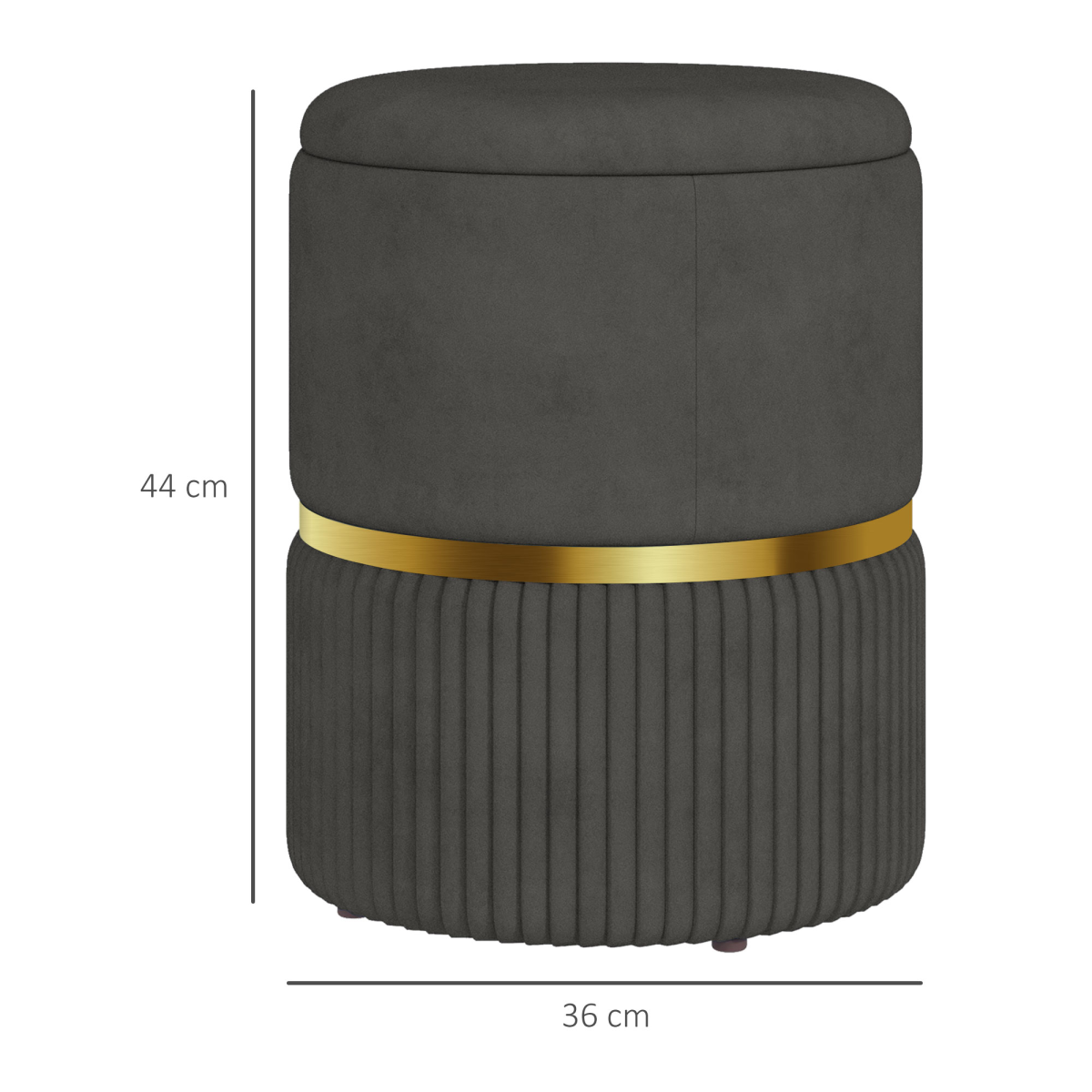 Grey velvet round storage pouffe with cushioned top and hidden space by HOMCOM, placed in a cozy living room setting.