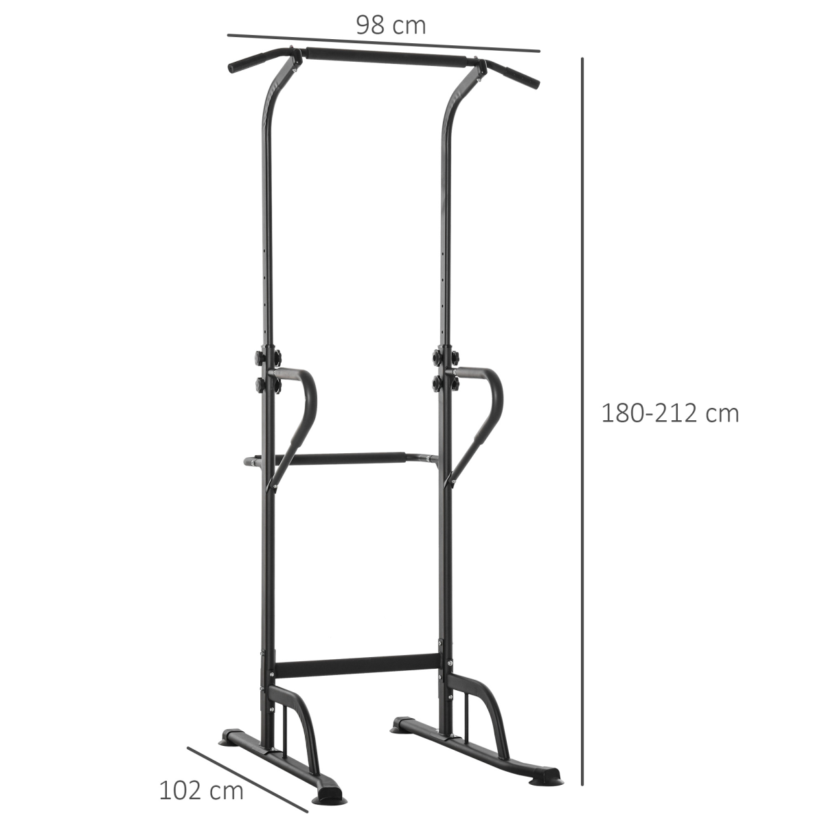 HOMCOM Power Tower Dip Station with pull-up bar for multi-function strength training in a home gym setting.