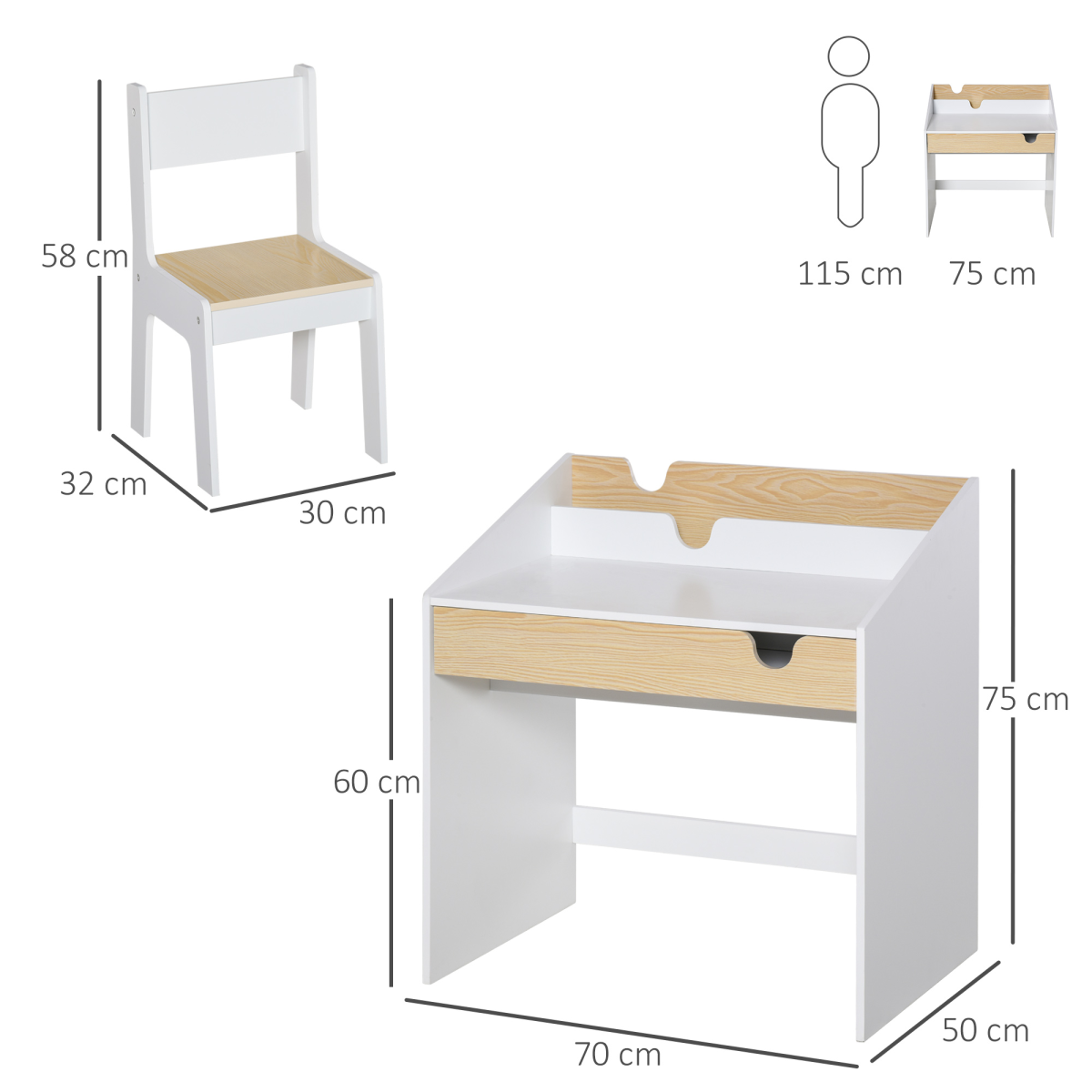 Two-Piece Kids Desk and Chair Set Children Study Table w/ Storage