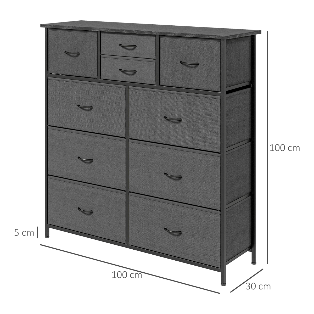 Black 10-drawer fabric dresser by HOMCOM with foldable drawers, ideal for bedroom storage and organization.