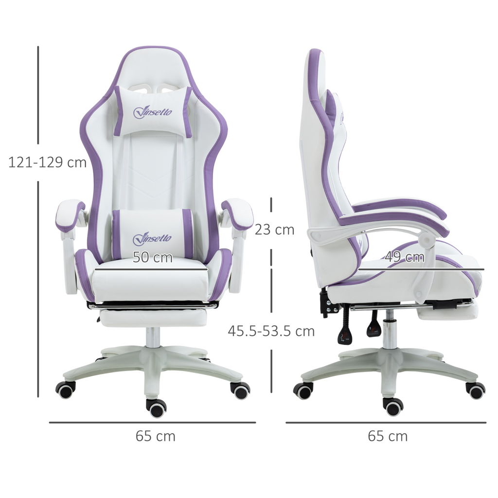 Vinsetto purple racing style gaming chair with reclining feature and footrest, crafted in faux leather.