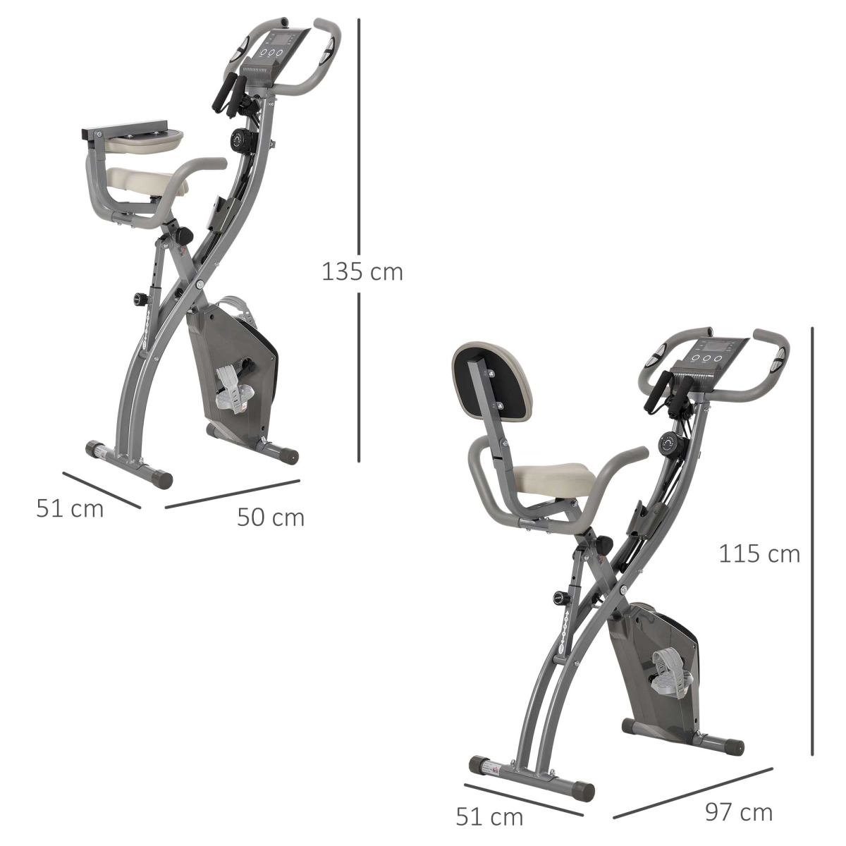 HOMCOM 2-in-1 upright exercise bike in grey with an 8-level adjustable resistance and pulse sensor features.