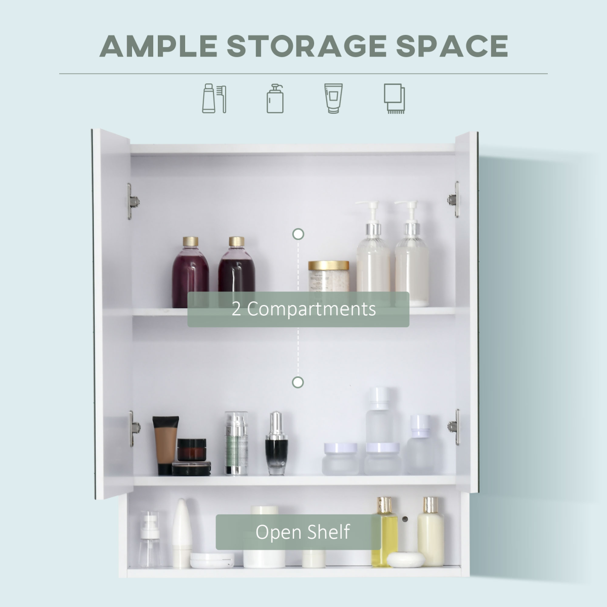 kleankin Wall Mount Medicine Cabinet with Mirror and Adjustable Shelf, White