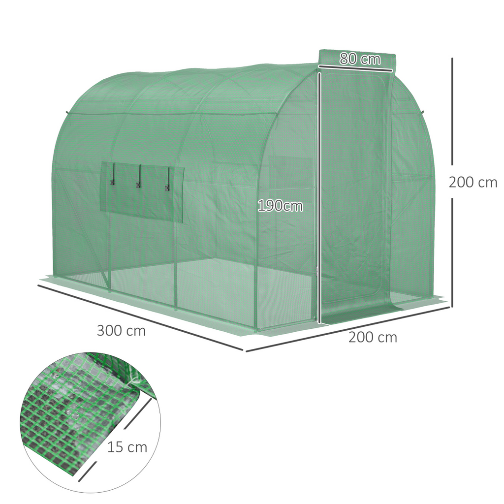 Outsunny 3x2M reinforced walk-in polytunnel greenhouse with a steel frame and clear plastic cover in garden setting.