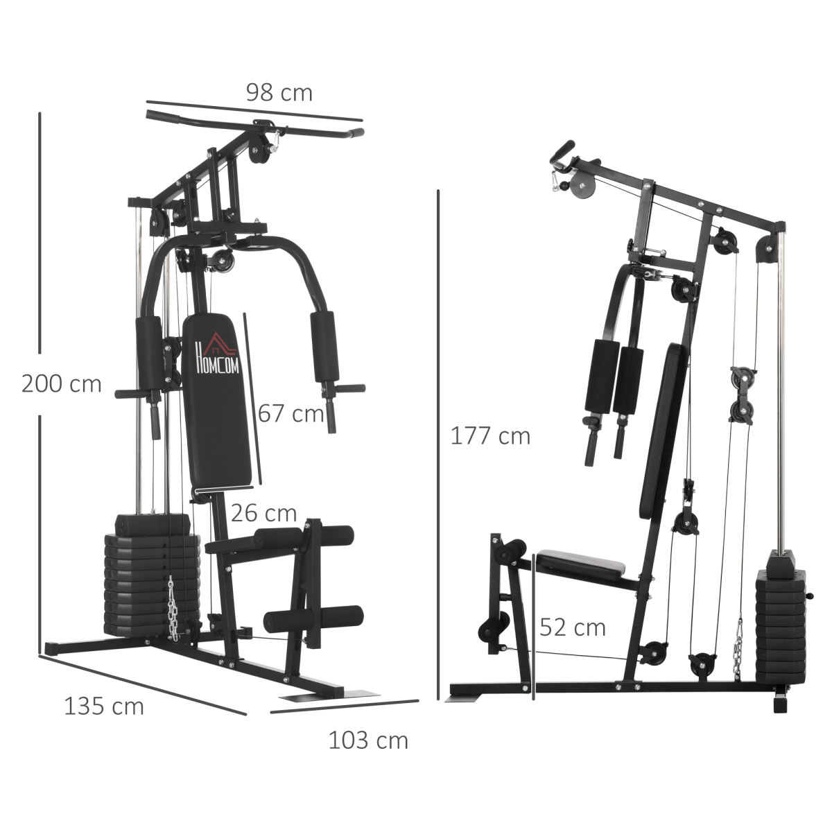 Multifunction home gym machine by ActiveGear with 45kg weights for a full body workout, featuring adjustable components.