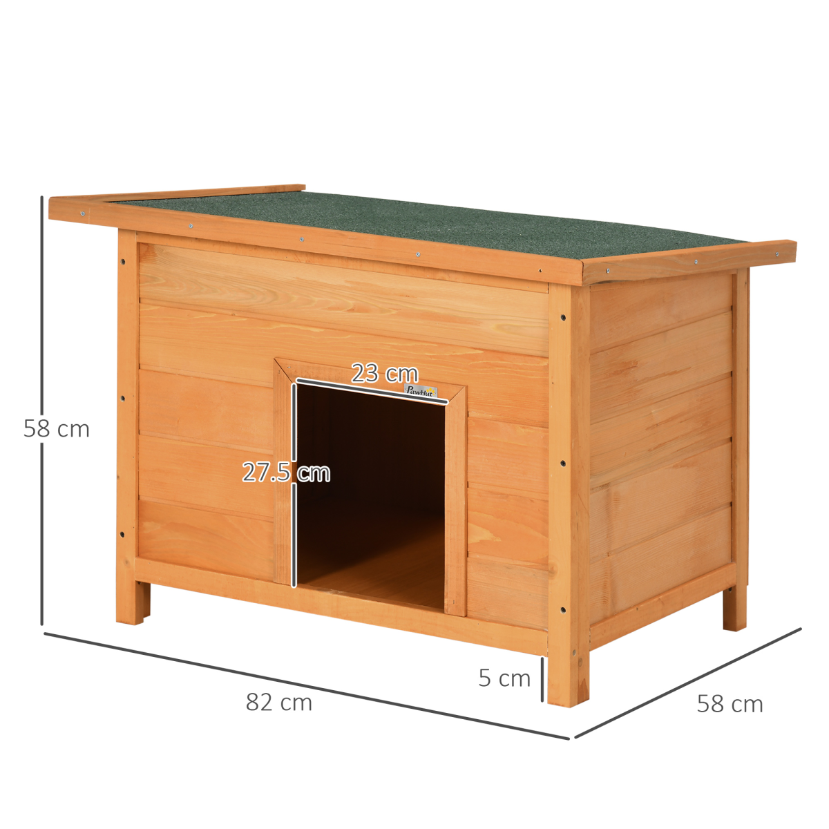Pawhut 82cm wooden dog kennel with waterproof design and elevated floor in a garden setting.