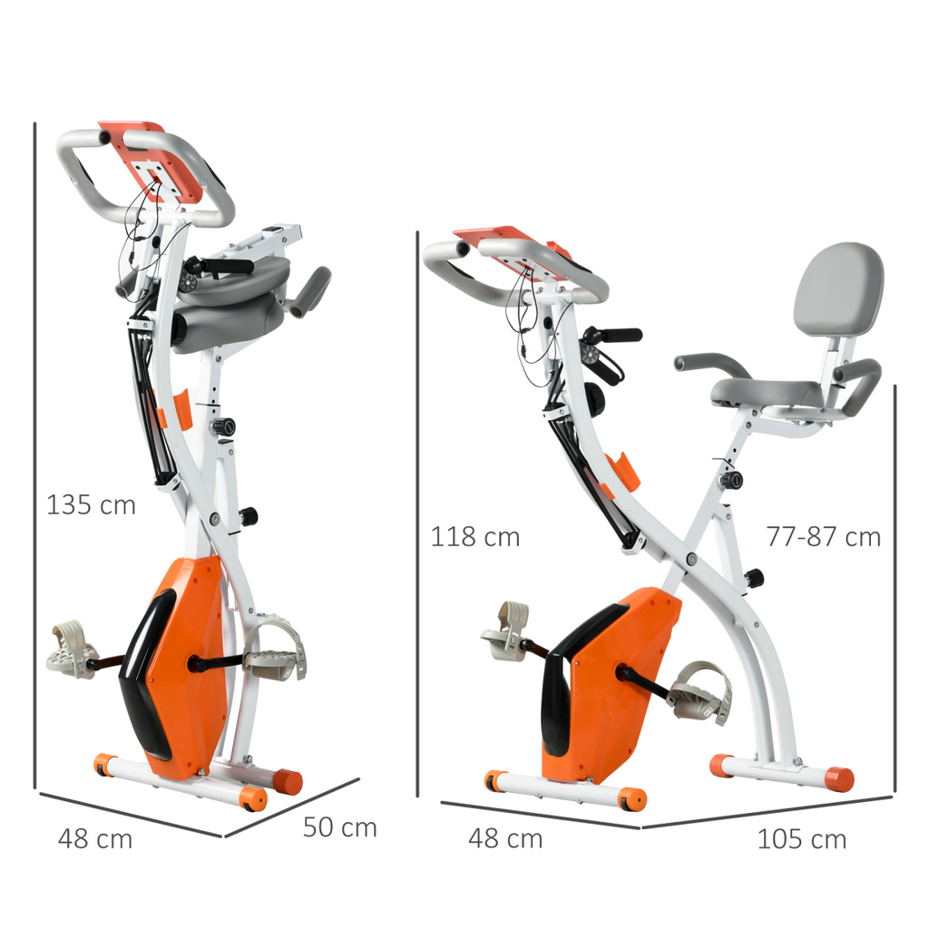 HOMCOM 2-in-1 upright exercise bike in orange with 8-level adjustment and pulse sensor for home workouts.