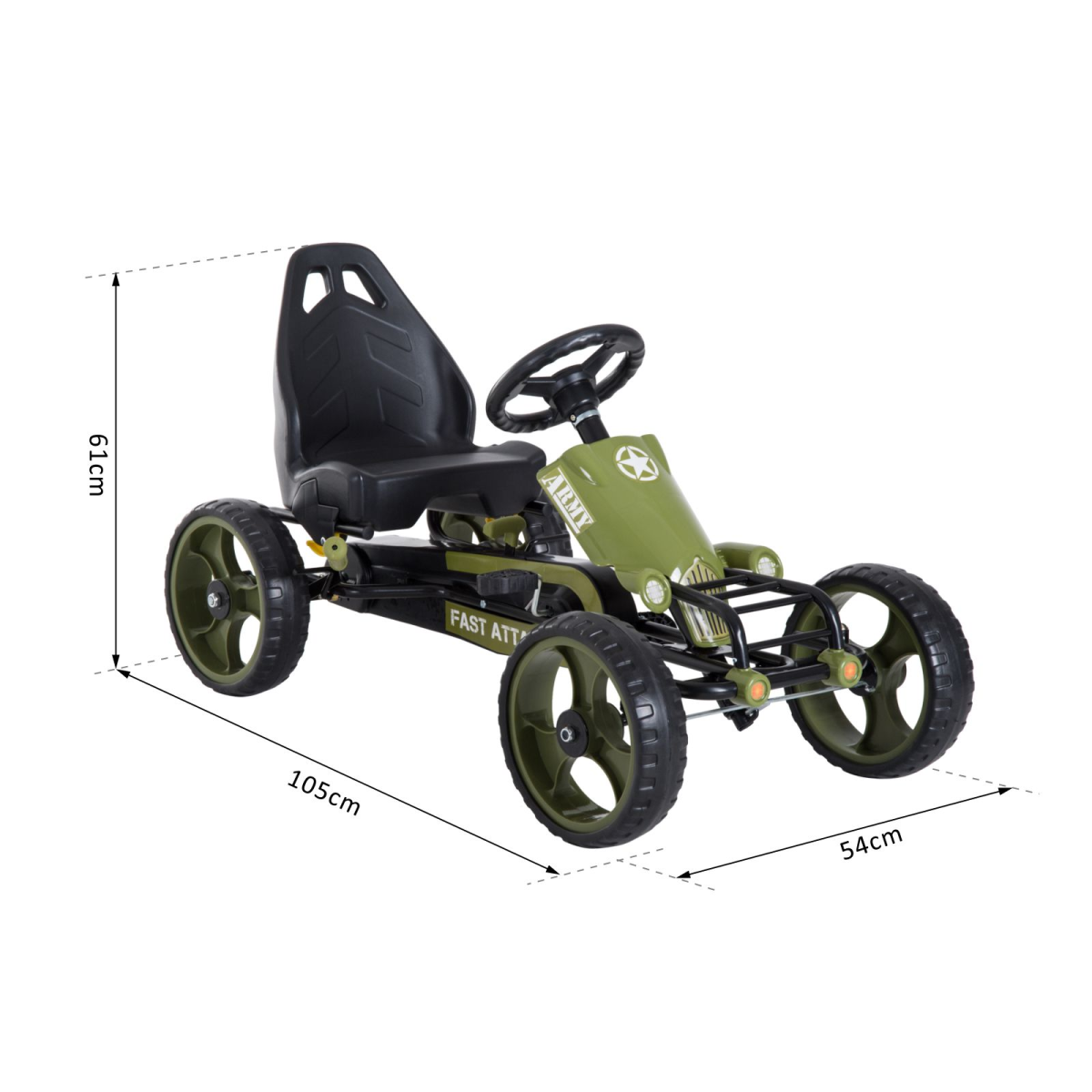 Green FunZone pedal go-kart with hand brake and adjustable seat, designed for kids ages 3-6 in a racing style.