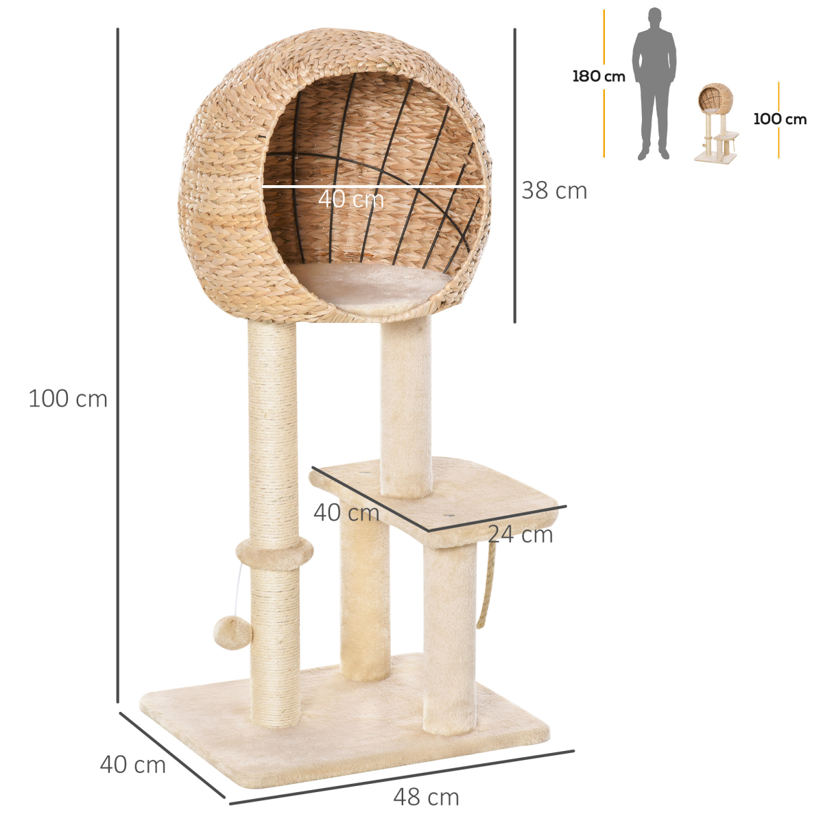 100cm Cat Tree Tower Kitten Climbing Tower W/ Scratching Post Condo  Pawhut