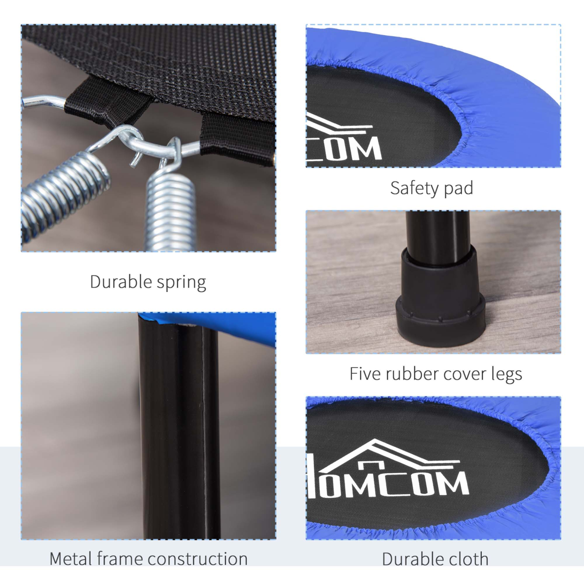 81cm HOMCOM fitness trampoline in blue and black, foldable design, suitable for exercise with a max load of 100kg.