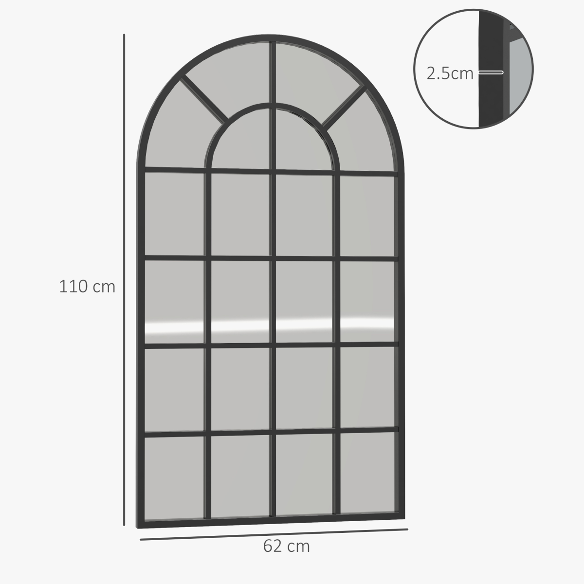 Modern Arch Window Wall Mirror Black - 110x62cm - Living Room Bedroom