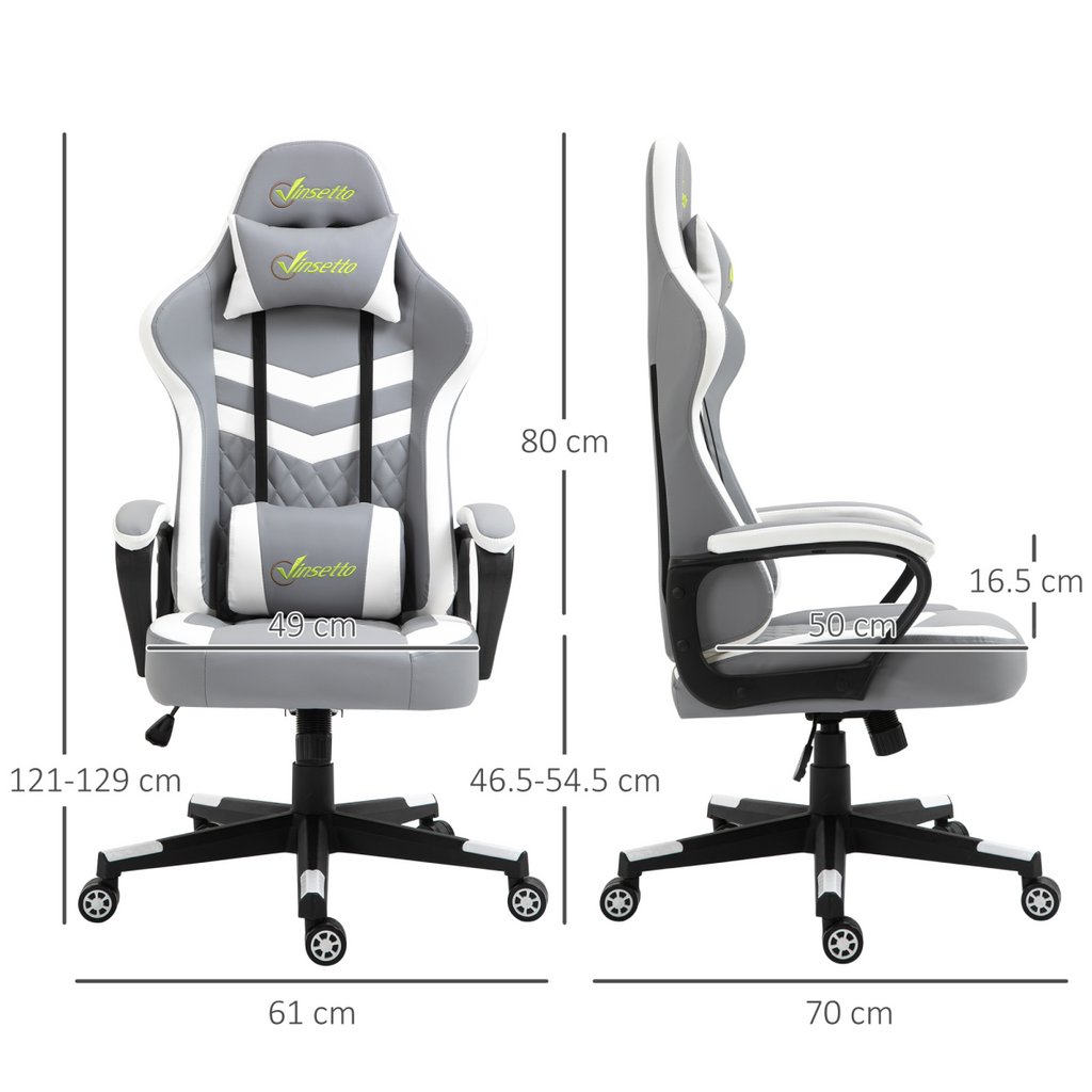 Grey and white Racing Gaming Chair by HomeCraft with lumbar support and headrest, designed for gamers and office use.