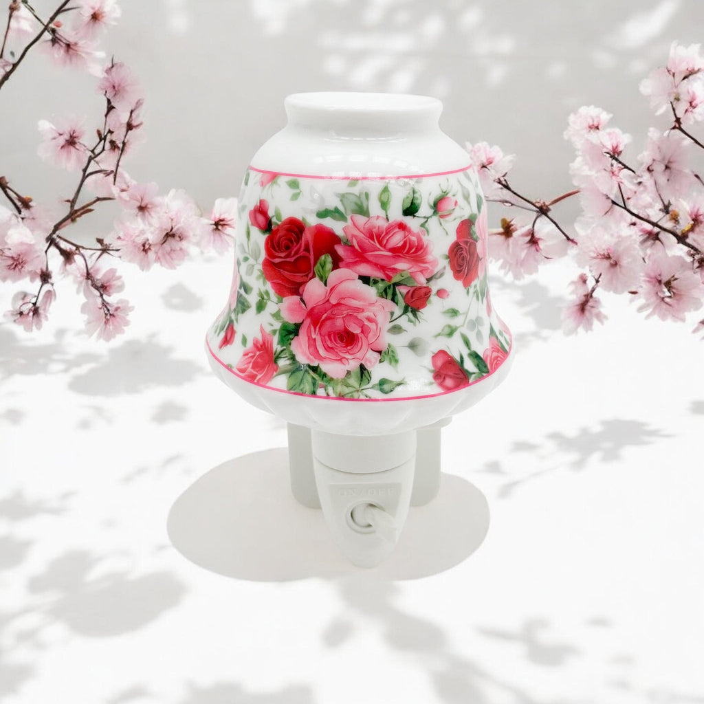 8 INCH FLORAL LED NIGHTLIGHT  RED AND PINK TRADITIONAL DESIGN