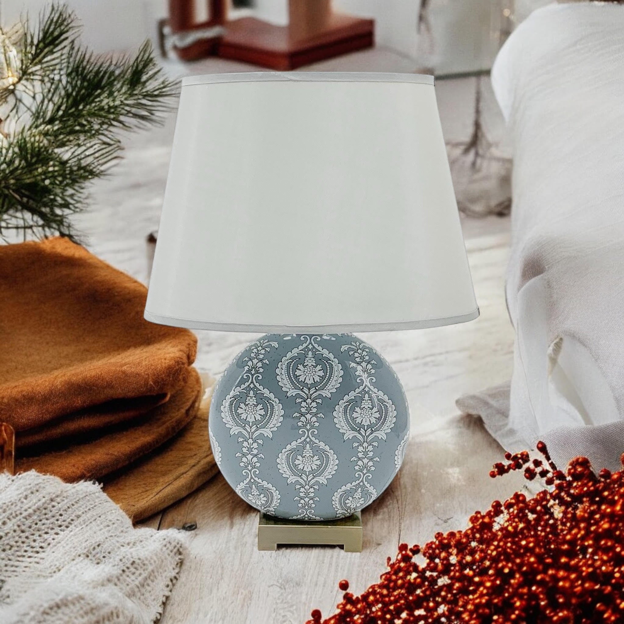 Table Lamp 42cm with Linen Shade - Traditional Design