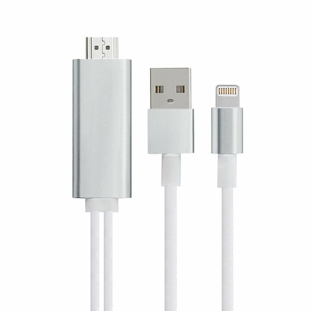 Full HD HDMI connector cable by Aquarius in silver, designed for screen mirroring with phone or tablet.