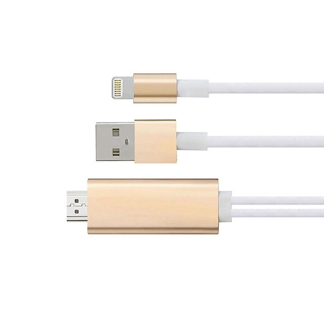 Full HD HDMI connector cable by Aquarius for phone and pad screen mirroring, featuring a gold finish and sturdy design.