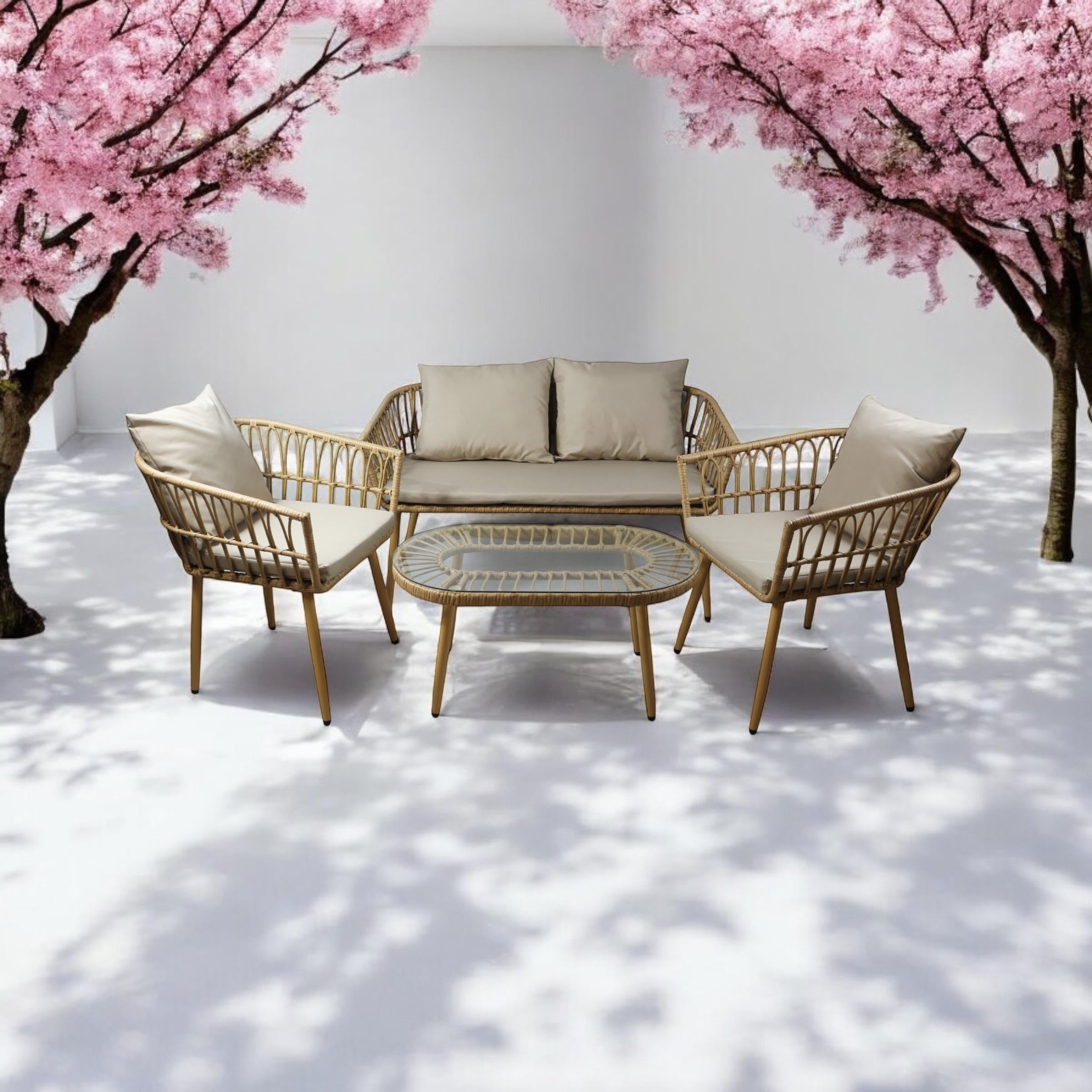 Rattan 4 Piece Garden Set - Outdoor Dining Furniture