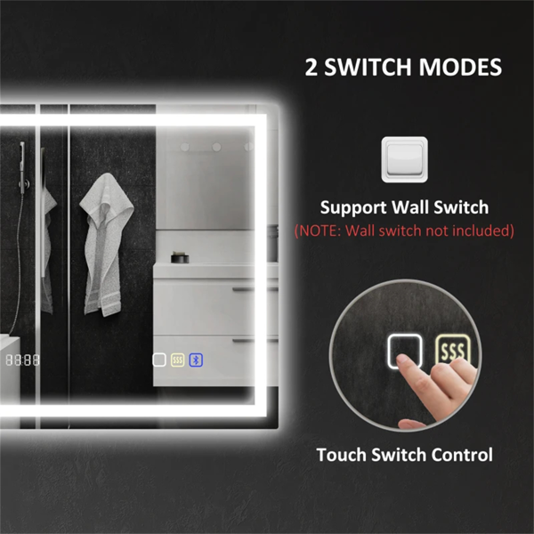LED Bathroom Mirror with Bluetooth Speaker & Demister - 80x60cm