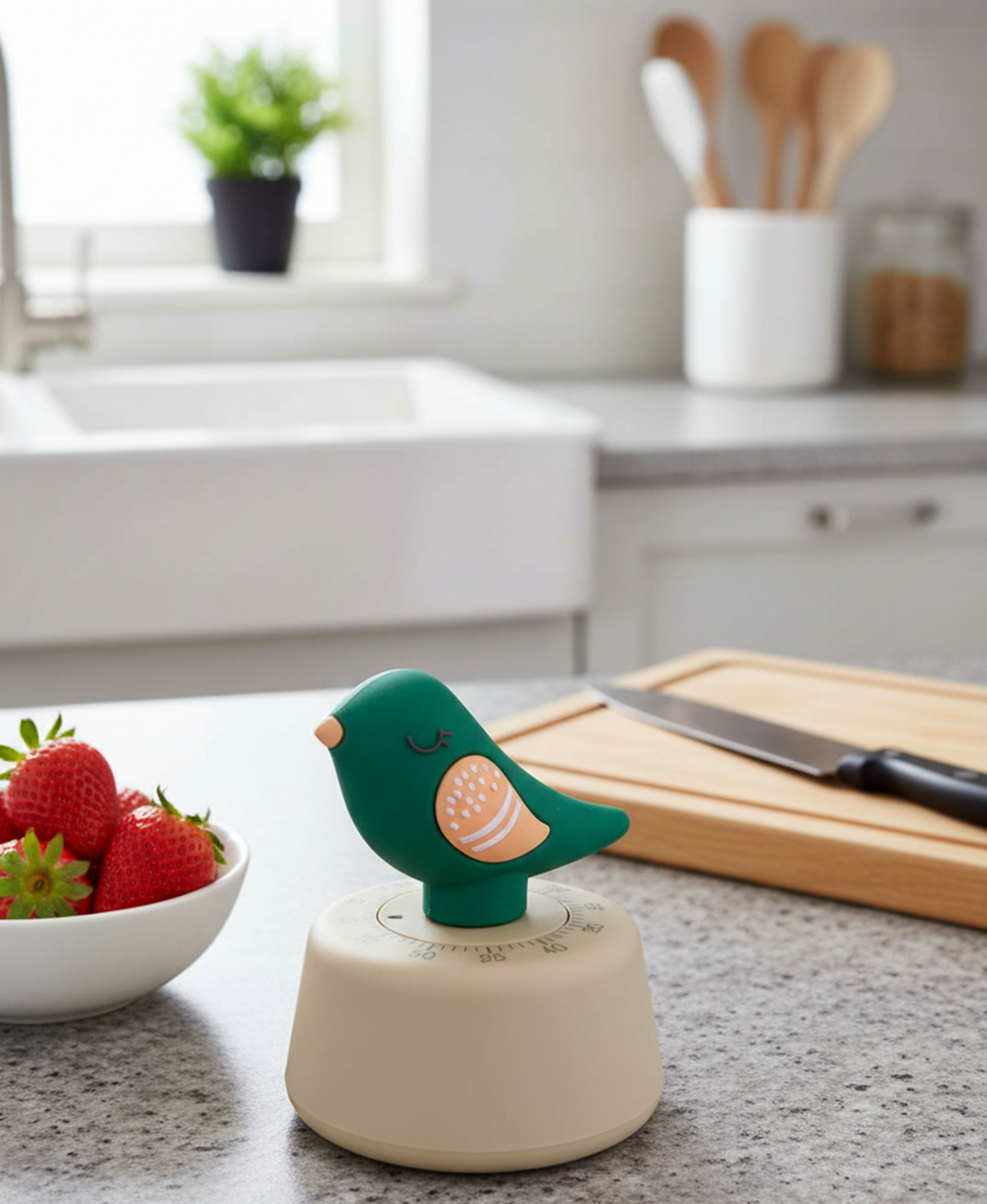 Pilfink Bird Kitchen Timer - Colorful Scandinavian Design, 60 Minutes