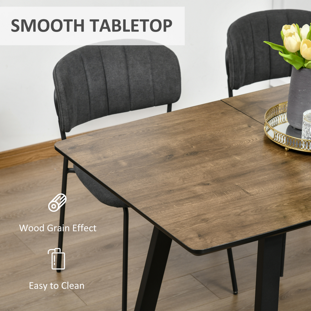 Rectangular extendable dining table with wood effect tabletop and metal frame by HomeCraft.