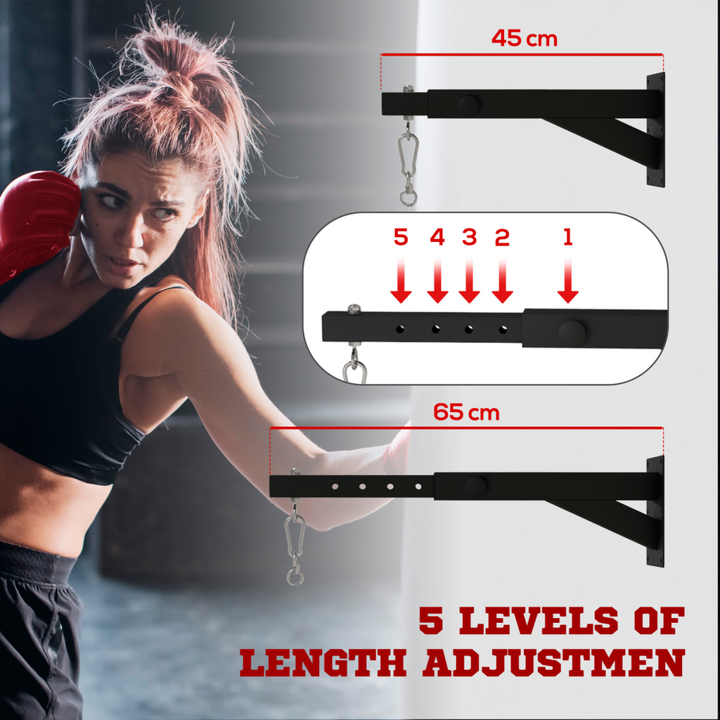 Wall-mounted SPORTNOW punch bag bracket with 5 adjustable lengths for boxing training.