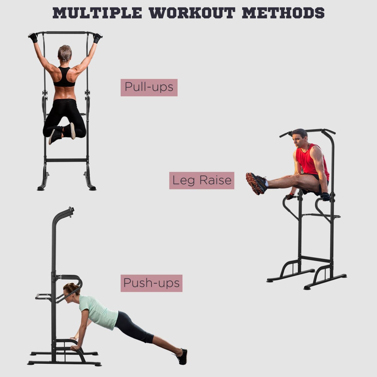 HOMCOM Power Tower Dip Station with pull-up bar and push-up equipment for versatile home gym workouts.