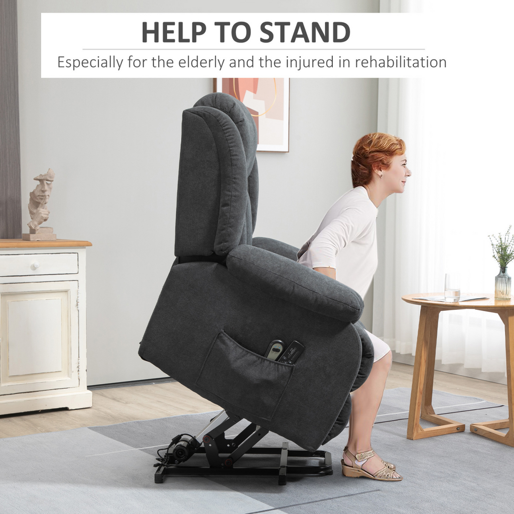 HOMCOM heavy-duty riser recliner chair in dark grey with massage function and timer, designed for elderly comfort.