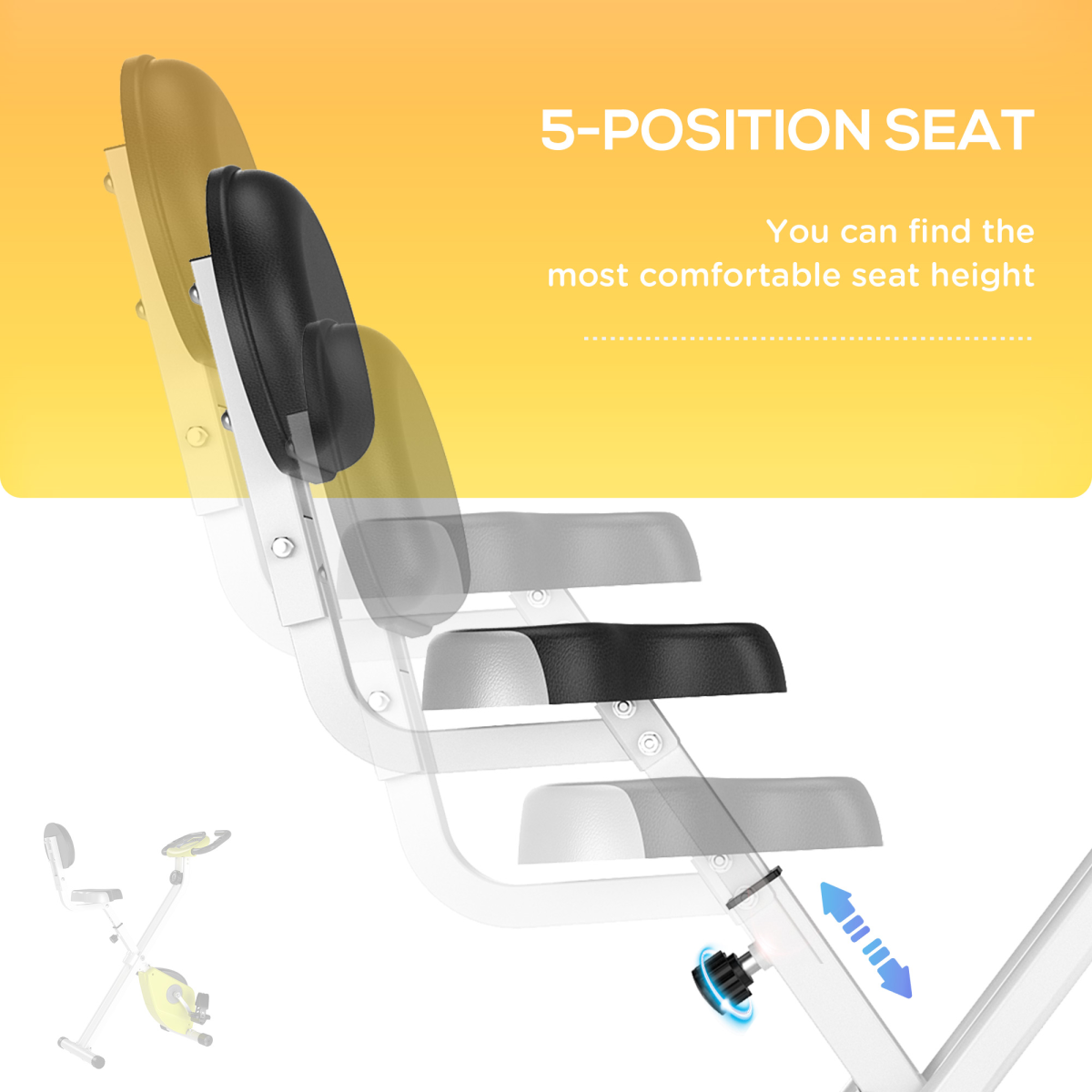 Foldable HOMCOM exercise bike with magnetic resistance, adjustable seat, and LCD display in yellow color.