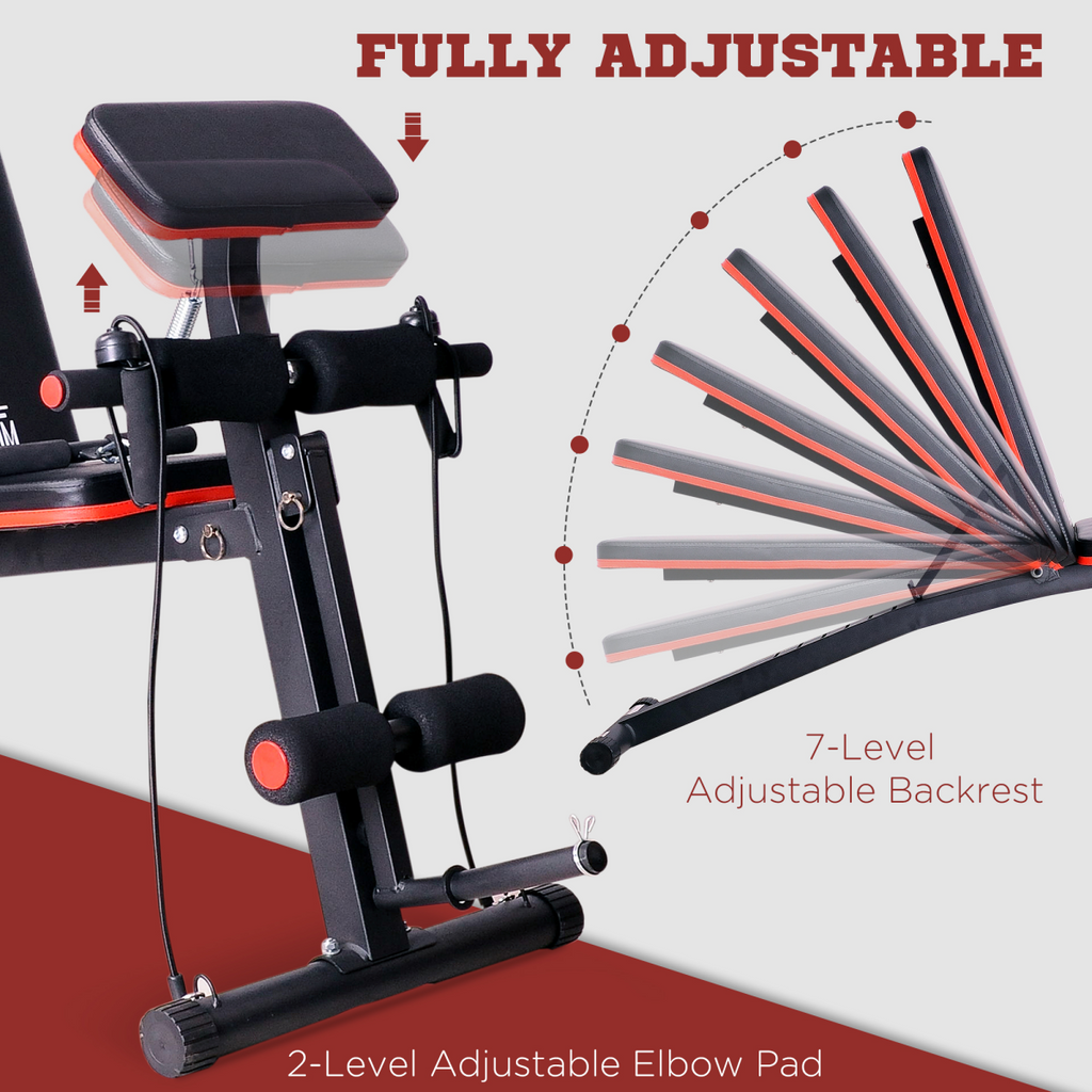 Foldable HOMCOM dumbbell bench with 7 adjustable incline settings for versatile weight training workouts.