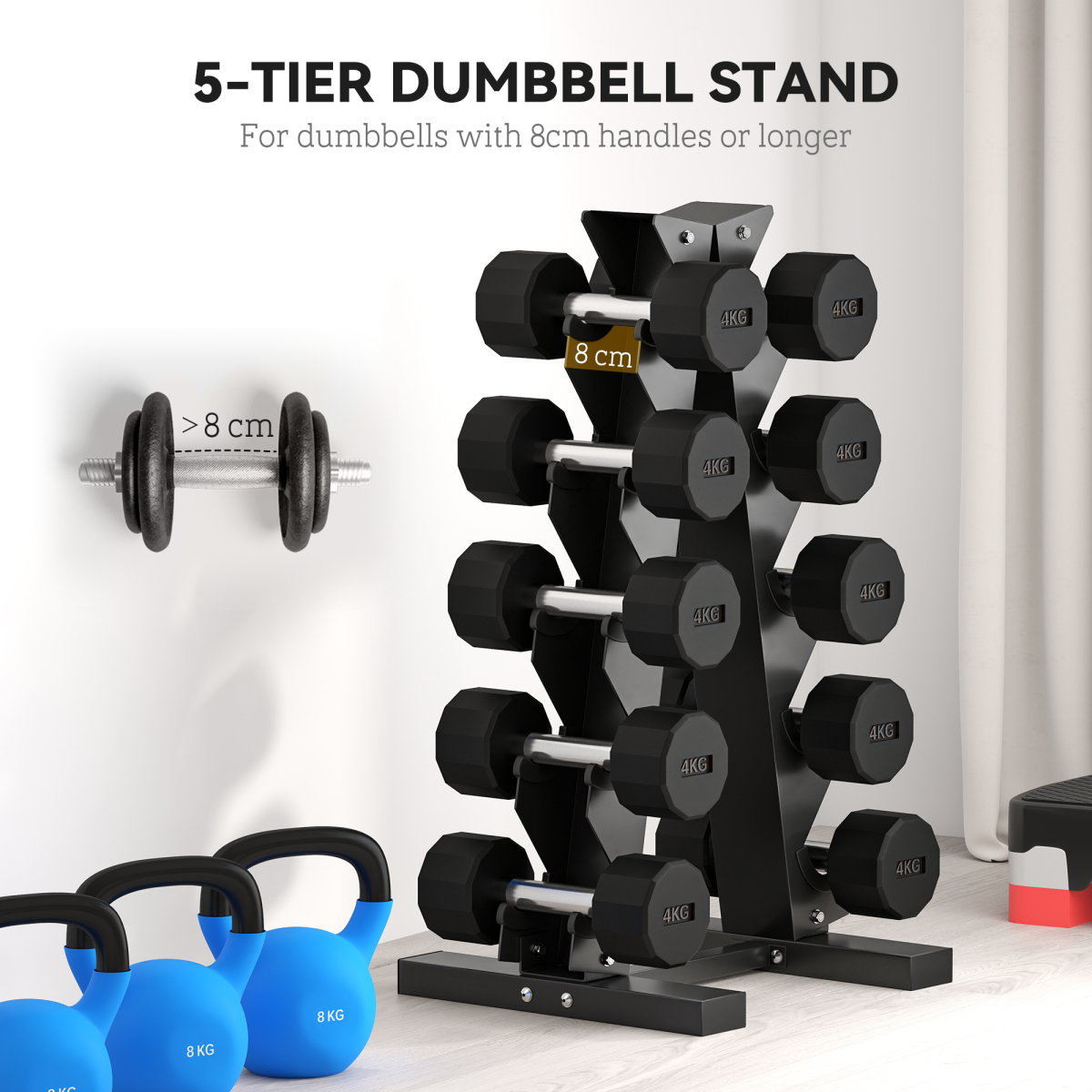 Five-Tier Weight Tree - Steel Dumbbell Rack for Home Gym Exercise