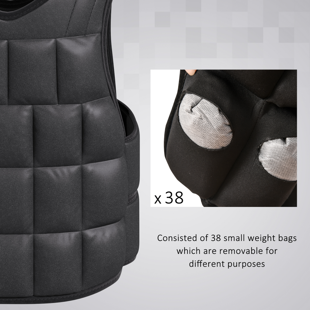 20KG adjustable weight vest for running and gym training, featuring multiple weight pockets and a secure fit.