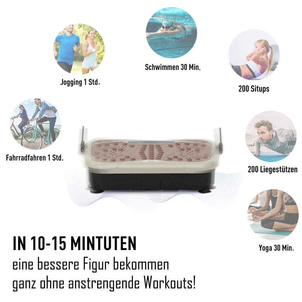 Vibration plate machine for fitness training, featuring a sleek design and adjustable settings for home gym workouts.