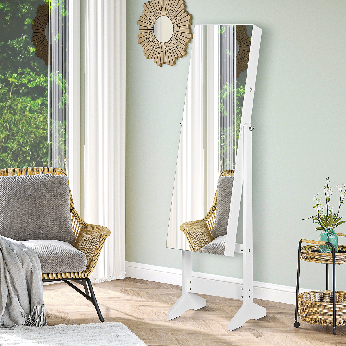 MDF Freestanding Glass Mirror Jewellery Cabinet - White