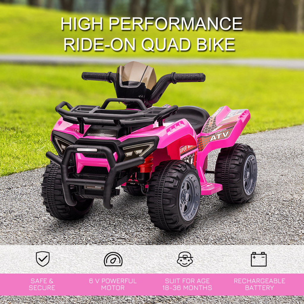 Pink Kids Ride-on Four Wheeler ATV Car by FunZone, designed for 18-36 months, featuring music and a fun, playful design.