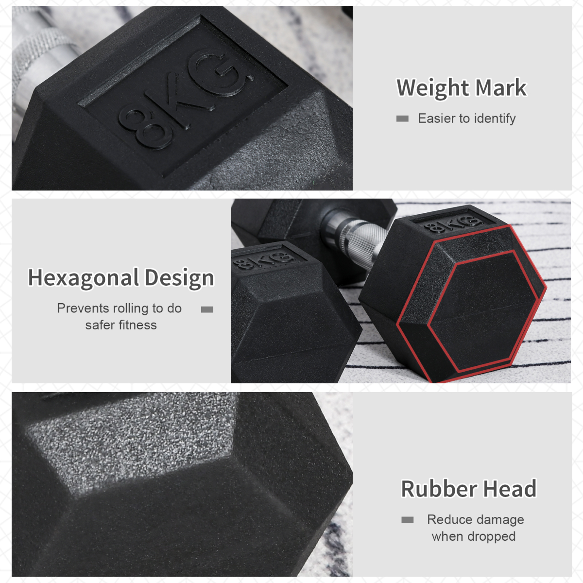 Hexagonal 8kg dumbbells from ActiveGear for effective weight lifting and home fitness workouts.