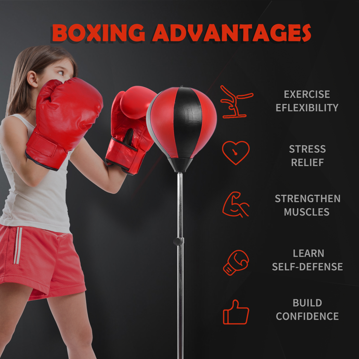 Kids boxing punching ball set with adjustable height, gloves, and training features for active play and fitness.