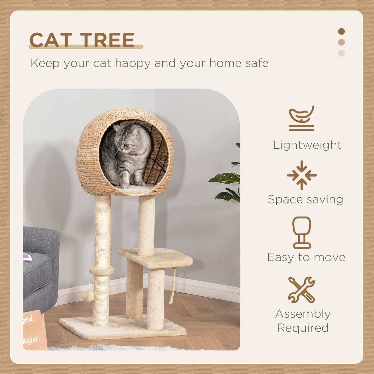 100cm Cat Tree Tower Kitten Climbing Tower W/ Scratching Post Condo  Pawhut