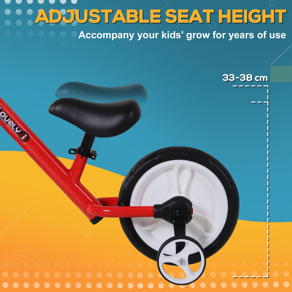 Red 2-in-1 FunZone kids balance bike and tricycle with stabilizers for ages 2-5, showcasing its adjustable seat and sturdy design.